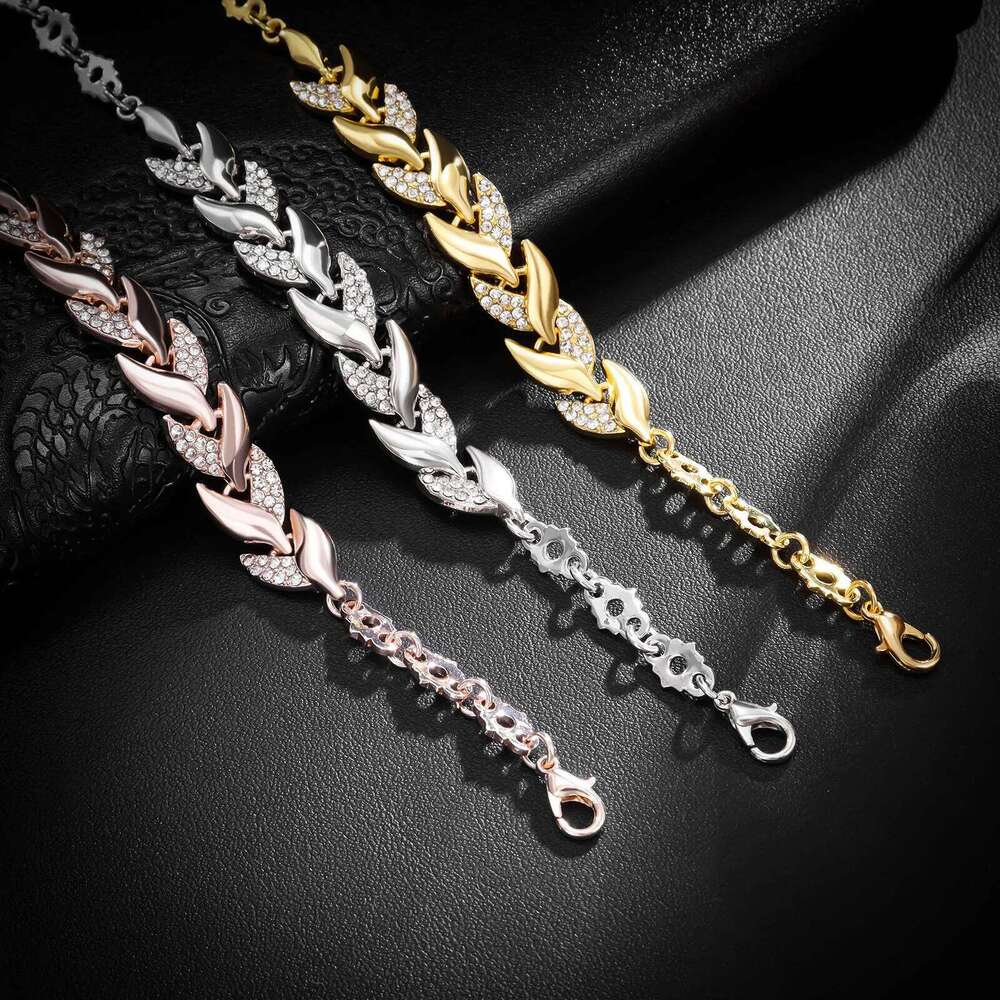 Luxury Braided Leaf Bracelet with Crystal Charm - Elegant Gift for Women | Wedding, Anniversary & Valentine's Day Jewelry