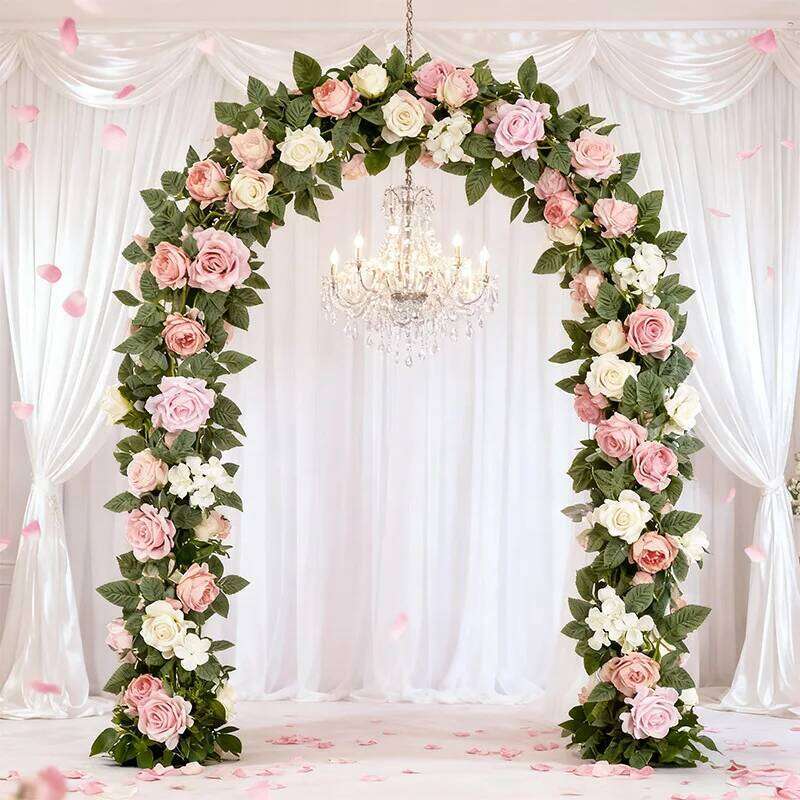 Pink Rose Artificial Flowers Garland 1/2pcs 6.5Ft Hanging Greenery Vine for Wall Backdrop Valentines Day Wedding Home Room Decor W260130