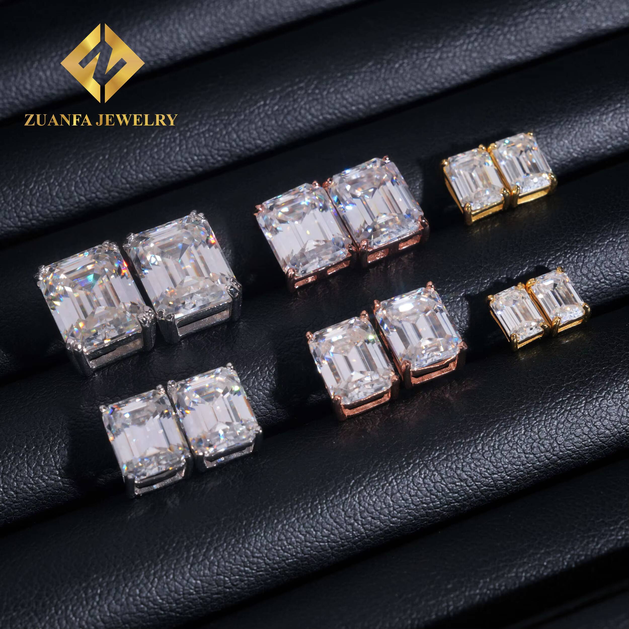 Men Women Fashionable Ear Studs 925 Sterling Silver White Gold VVS 2CT 4CT 6CT 8CT 10CT Emerald Cut Moissanite Stud Earrings