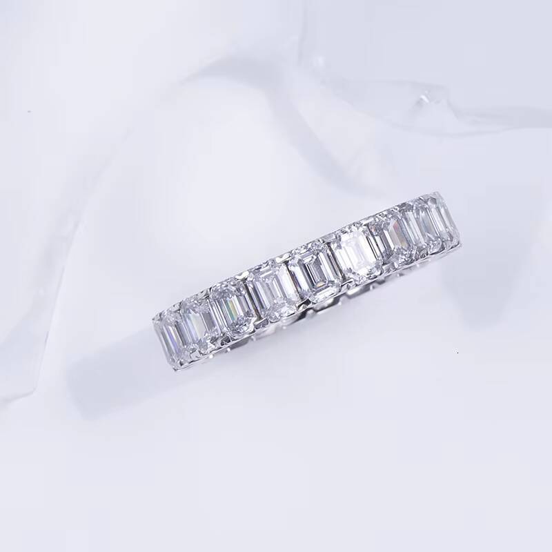 Messi Jewelry Custom Jewelry MSR-1240 18K White Gold Emerald Cut Lab Grown Diamond Eternity Rings