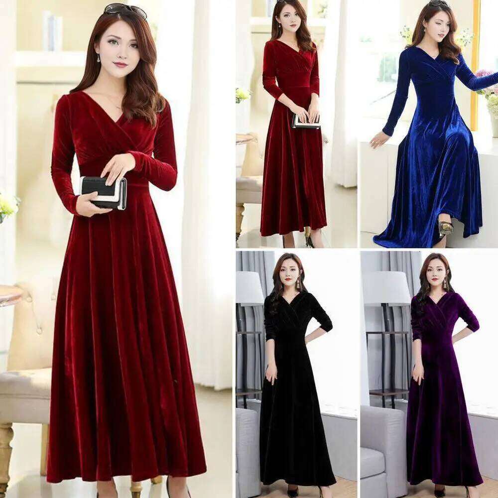 Ladies Loose Casual Solid Color Velvet Women O Collar Long Sleeved Midi Autumn Winter Party Luxury Dress Vestidos XJ260130