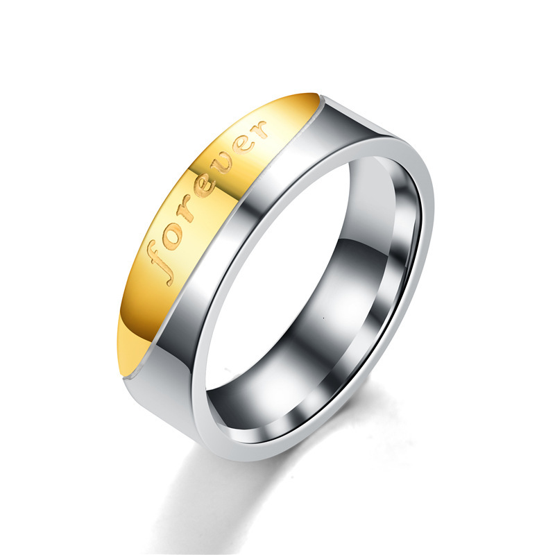 Fashion FOREVER LOVE Inlaid Diamond Flat gold Couple Love Rings Factory Direct Sale