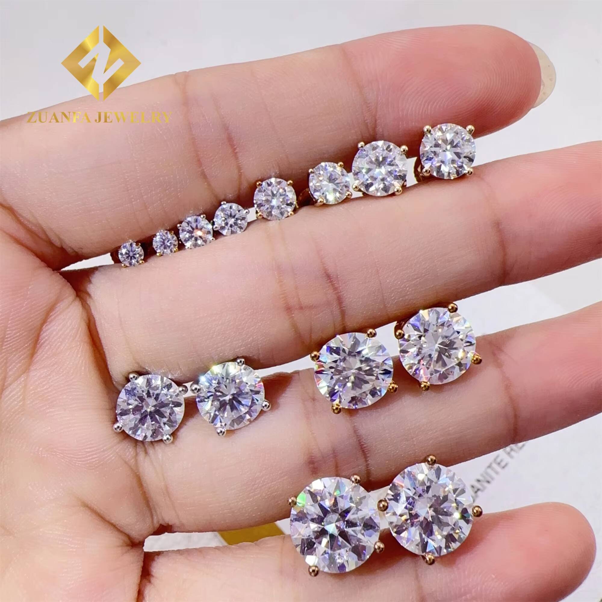 Wholesale Price GRA Certificates 10k Solid Gold Screw Back Iced Out Man 3mm --10mm Round VVS1 Moissanite Hip Hop Stud Earring