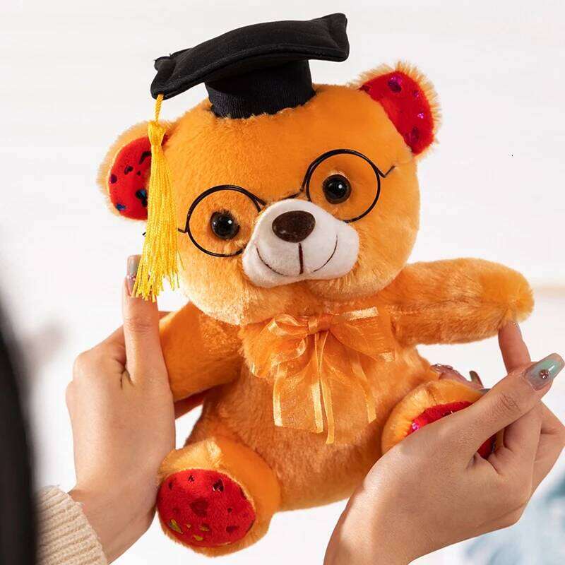 25cm Graduation Bear Plush Toy-Doctor Teddy with Cap&Diploma 3 Color Cute Stuffed Animal Gift for Students White/Yellow/Pink Y260128