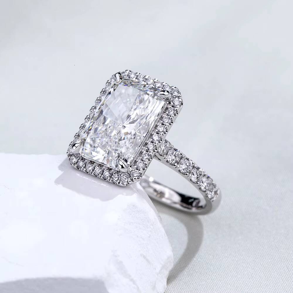 Messi Jewelry MSR-2036 18k Gold halo Ring 5ct D VS1 Radiant Cut Lab Grown Diamond Ring