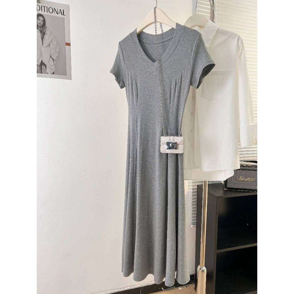 Zjaiss 2026 Waist Cinched Mid Length Black Hepburn Style Frock Autumn New Modal V-neck Short Sleeve Dress XJ260130