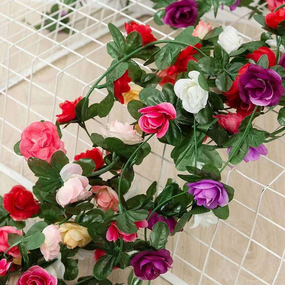2.5m 45 Flowers Silk Rose Leaf Garland DIY Fake Plants Vine For Home Living Room Wedding Garden Arch Decoration W260130
