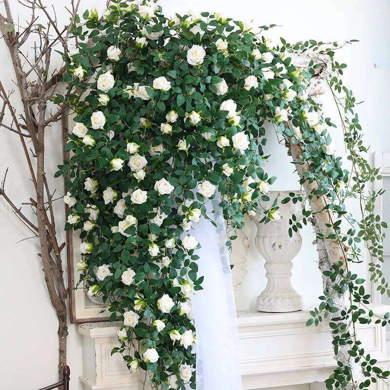 1.75m Artificial Rose 22 Head Fake Green Plant Flower Vine Wedding Arch Air Conditioning Pipe Wall Hanging Decor Y260130