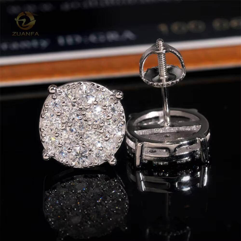 Ready to Ship Fine Jewelry Moissanite Diamond 925 Sterling Silver Hip Hop Iced Out Earrings