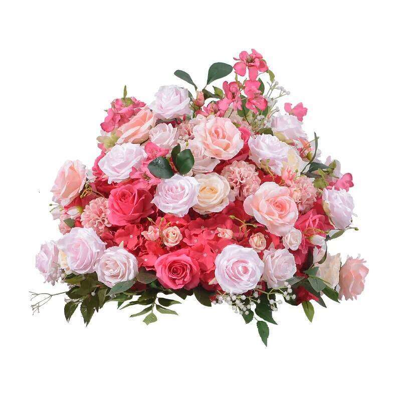 New Hot Pink Rose peony green leaf Artificial Large Runner Row Flower Ball Wedding Backdrop Decoatian Event Party Props W260130