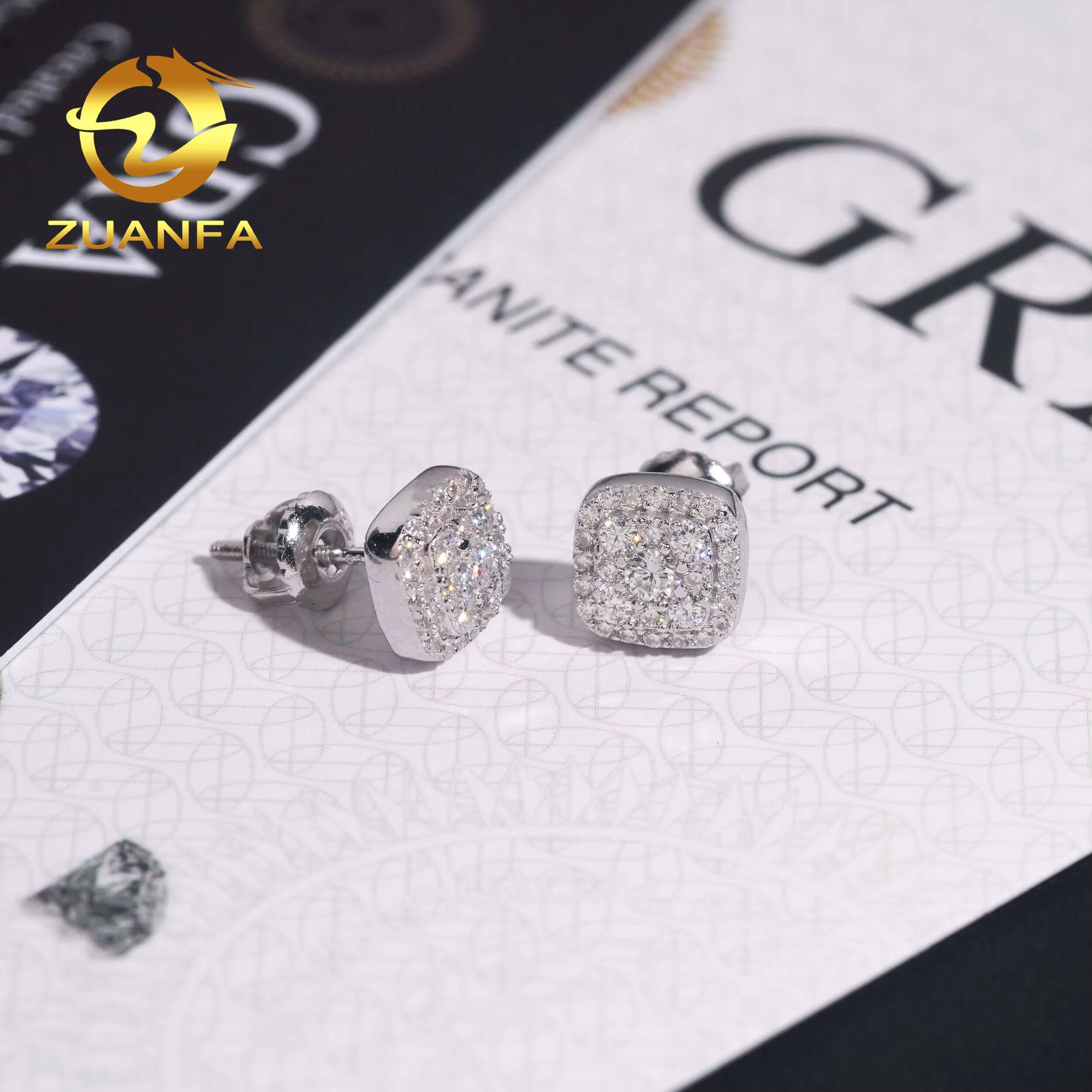 Wholesale Price Fashion Style 8mm Unisex Ear Stud 925 Silver Hip Hop Iced Out Jewelry VVS Moissanite Diamond Stud Earring