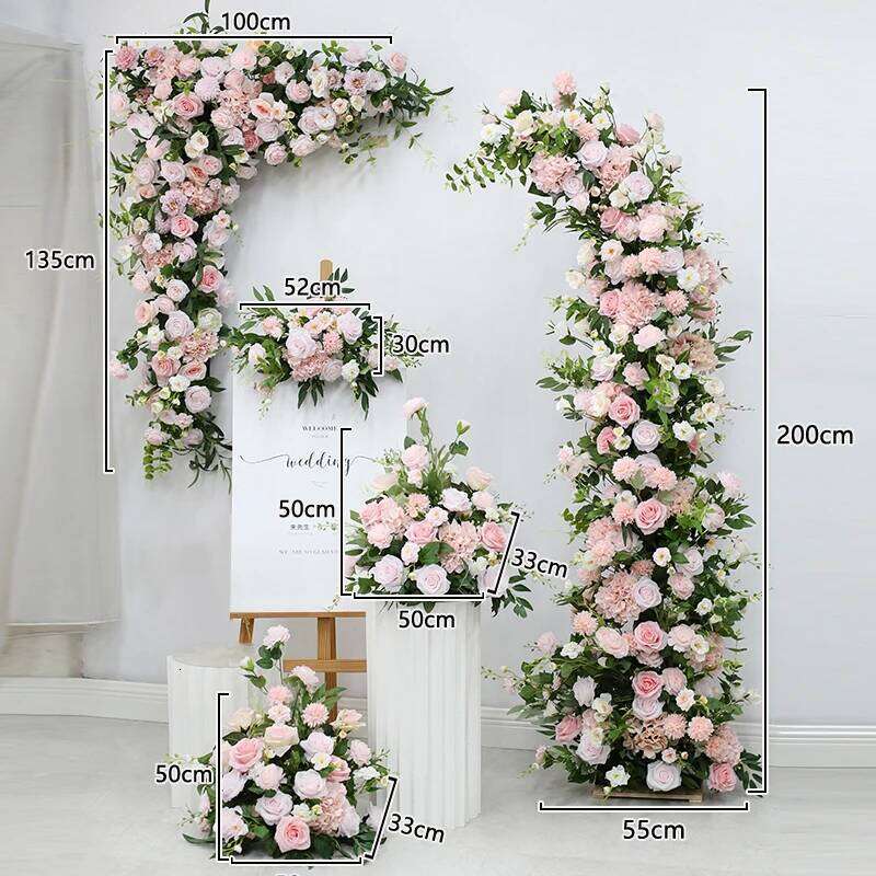 Pink White Rose Hyacinth Floral Arrangement Decor Horn Arch Frame Wedding Backdrop Props Banquet Party Event Stage Floor Flowers Y260130