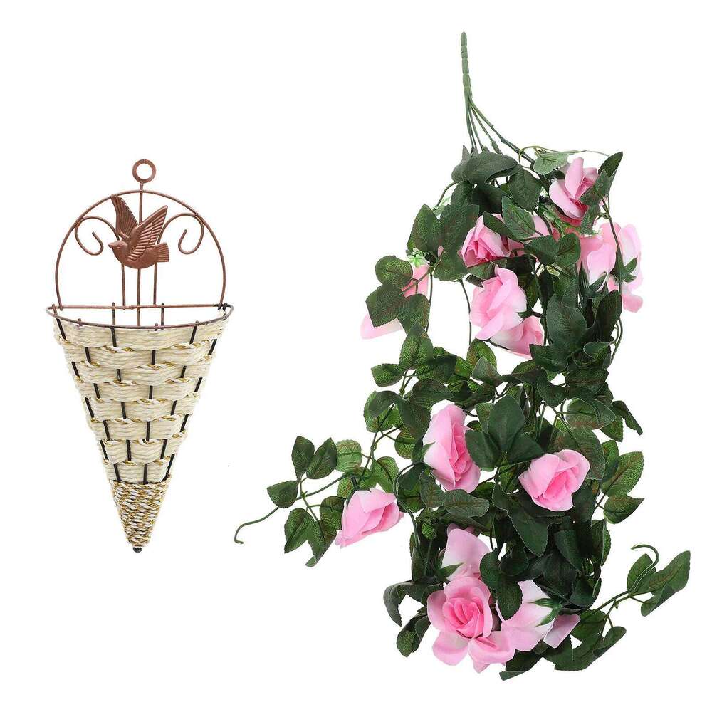 1Set Fake Rose Vine in Basket Lifelike Artificial Hanging Flower Vines for Aisle Balcony Cafe Restaurant Decor Y260130