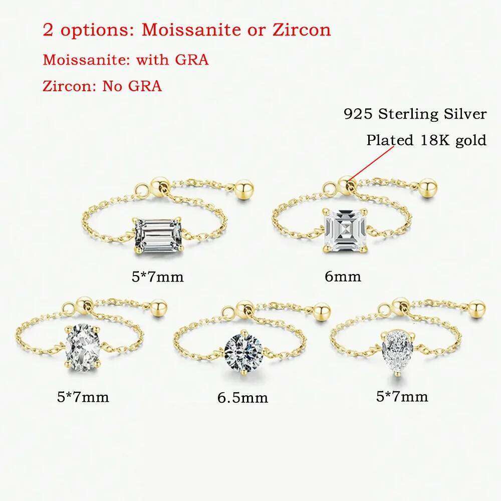 FEOBUR 1CT Certified Moissanite Chain Ring for Women Oval Pear Cut Lab Diamond Adjustable Rings 925 Sterling Silver Fine Jewelry XJ260130