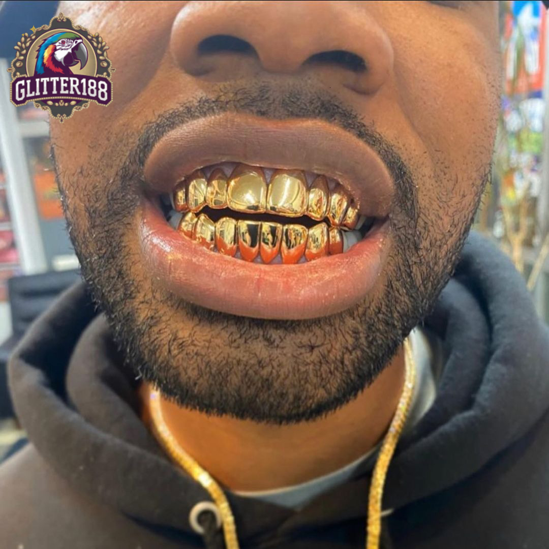 2026 Custom 10k Gold Grillz Deep Cut Teeth Grillz No Stone 8 Top 8 Bottom Hip Hop Silver Grillz for Teeth