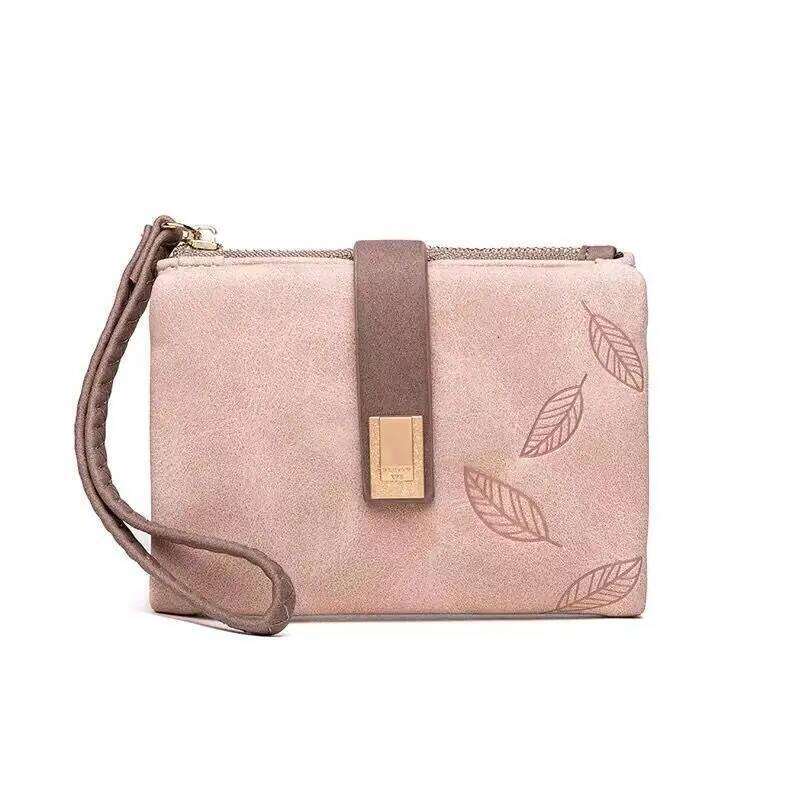 Spring/Summer 2025 new women's short wallet, high-quality PU hardware leaf buckle, solid color zipper, student coin purse, Z260130
