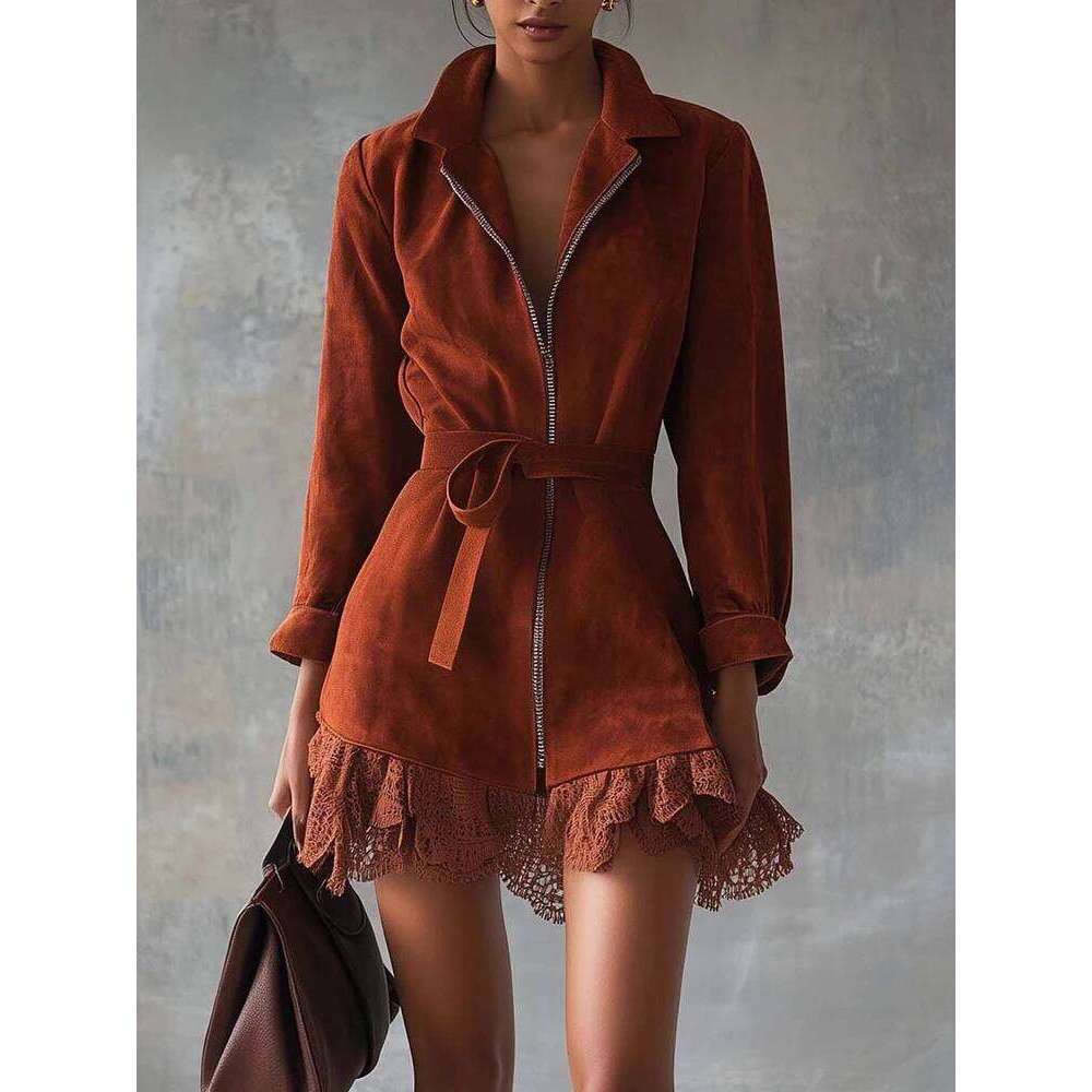 2026 Autumn Women's Long Sleeve Casual Style Polyester Material New Fashionable Half High Collar Zipper Coat XJ260130