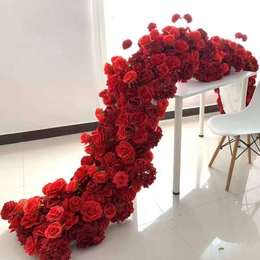 6M/4M/3/2M Rose Hydrangea Table Runner Sofa Floor Arrangement Wedding Backdrop Decor Flower Row Banquet show Party Props Y260130