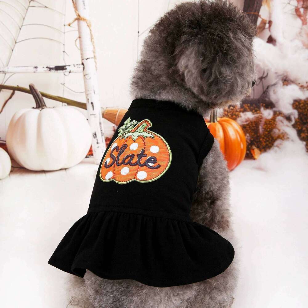Dresses Cute Pumpkin Pattern Printed Black for Small Dog Girls Female Halloween Party Dress Poodle Chihuahua Clothes H260130