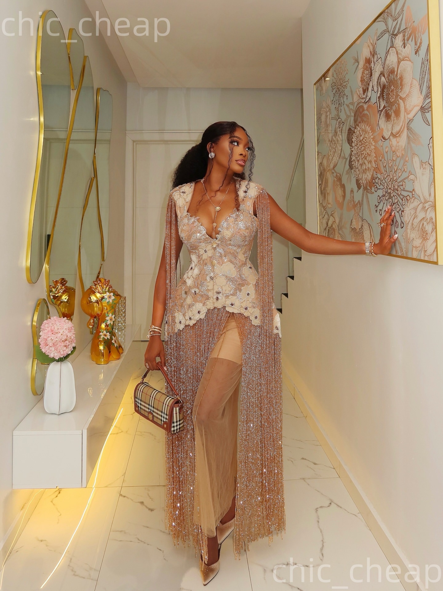 Aso Ebi Champagne Sheath Prom Dresses 2026 Beadings Floral Lace Evening Formal Party Second Birthday Engagement Gowns Plus Size Dress For Special Occa