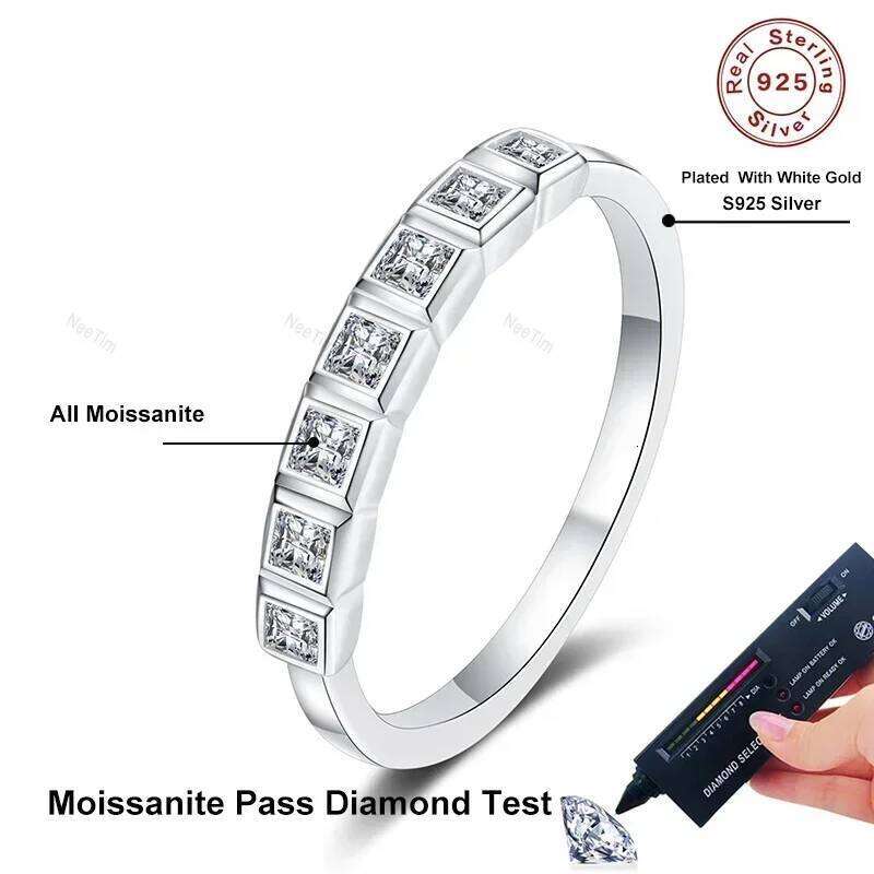 NeeTim All Princess Cut Moissanite Ring for Women 925 Sterling Silver Rings with White Gold Plated Wedding Proposal Promise Band XJ260130