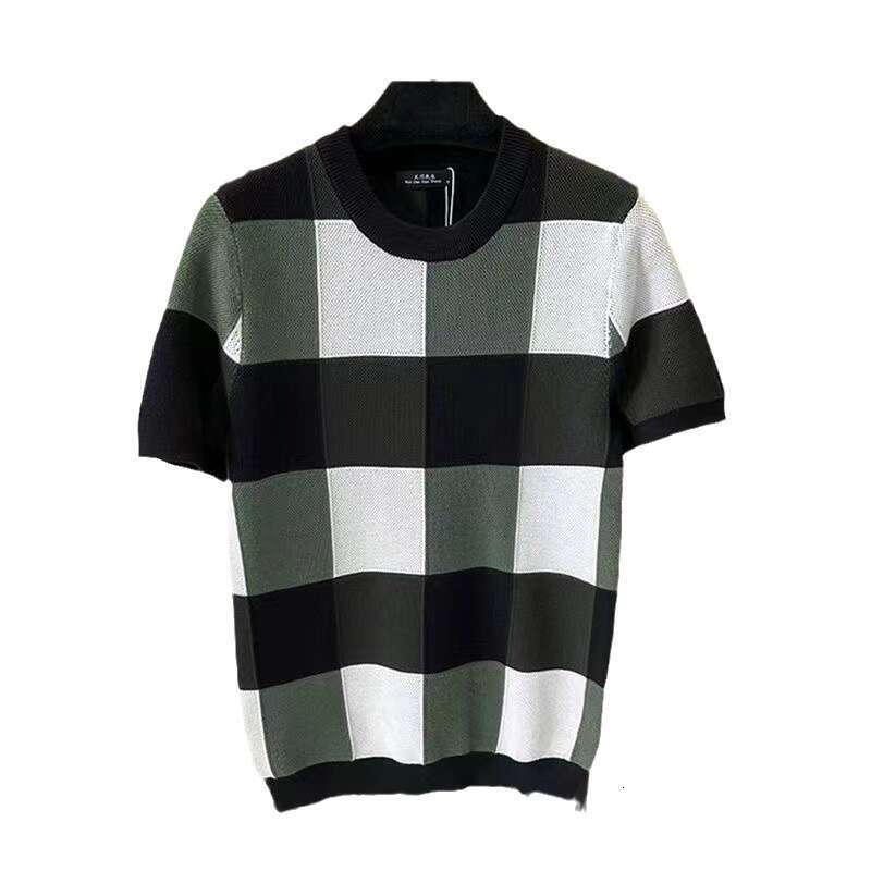 Men's Knitted Shirt Autumn Winter New Plaid Sweater Half Sleeve Round Neck Slim Fit Fashion Trendy Brand Top Youth