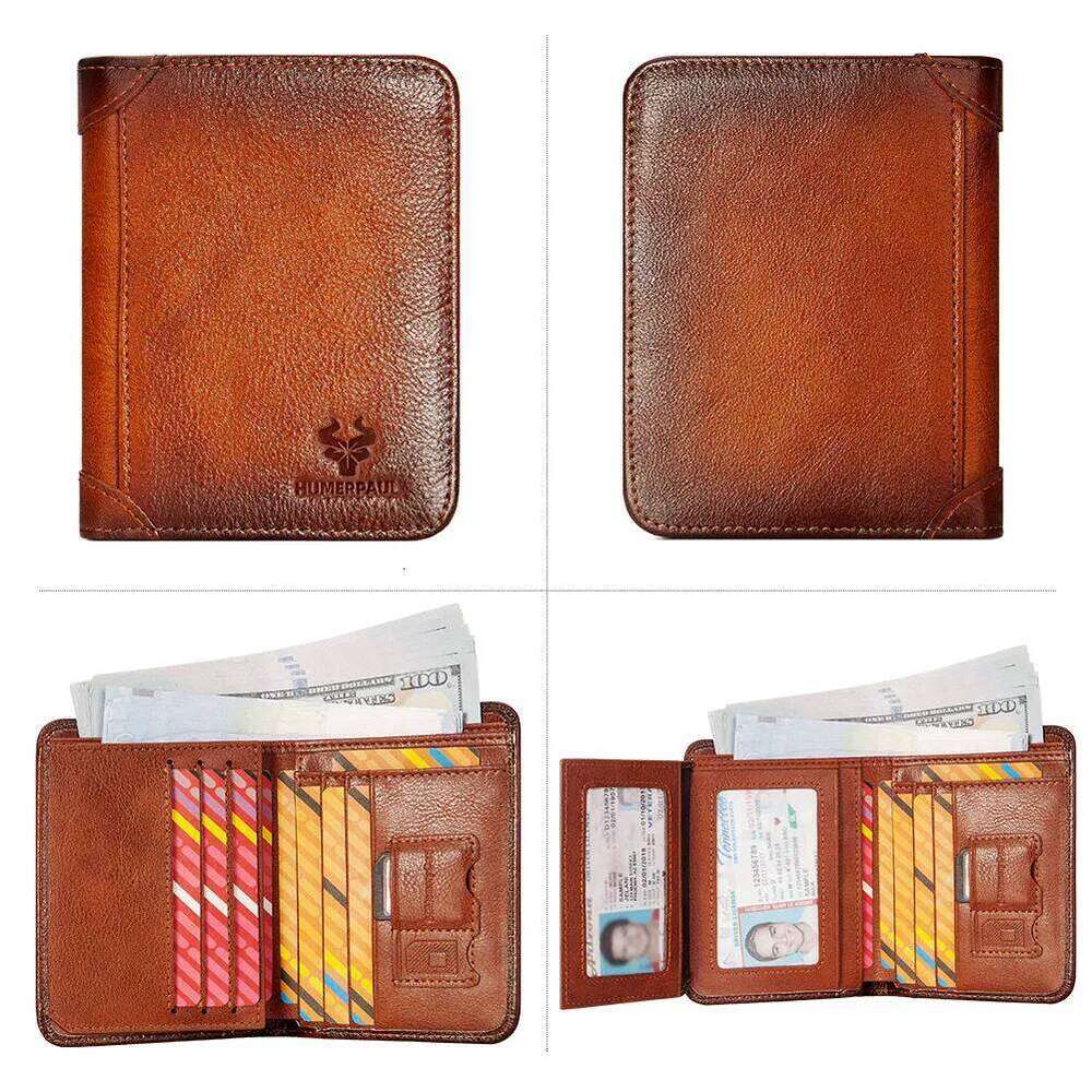 Genuine Leather RFID Protect Wallet for Men Slim Trifold Front Pocket Money Bag Anti-theft Brush Head Layer Cowhide Card Holder Z260130