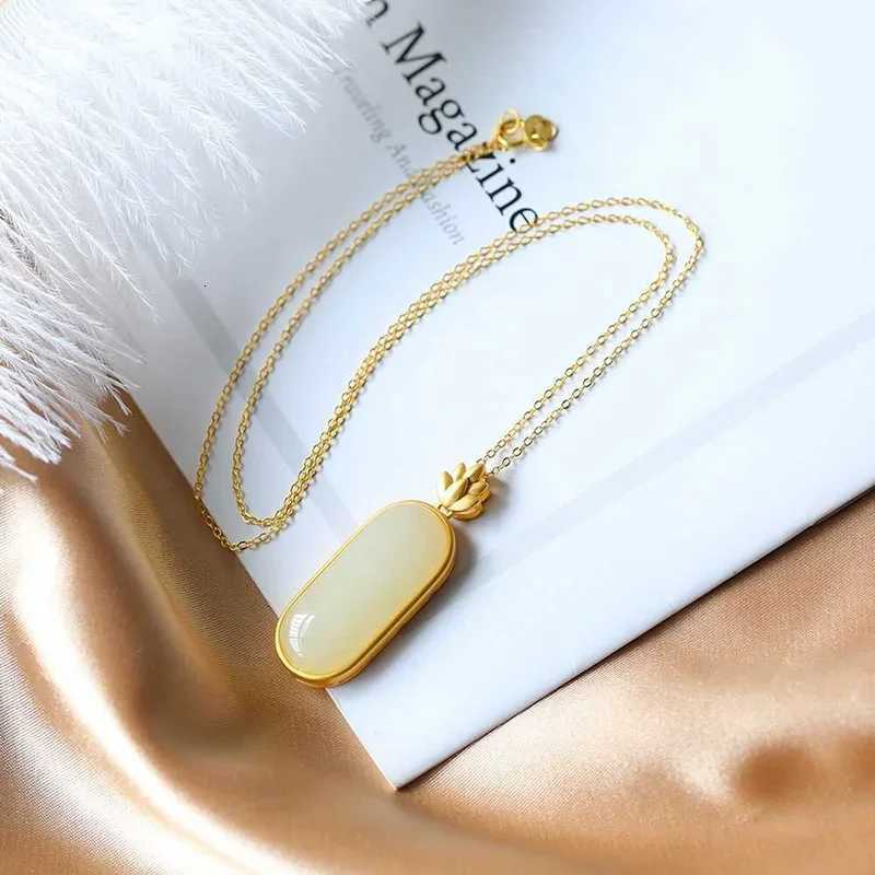 New silver inlaid natural Hotan white Chalcedony long round Necklace Pendant Chinese charm Lady Elegant fresh brand jewelry Y260130