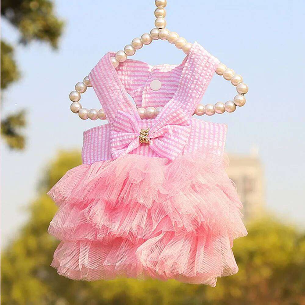 Tutu Bow Knot Dress Pet Princess Striped Mesh Puppy Dog Dresses Doggie Thanksgiving Christmas Clothes H260130