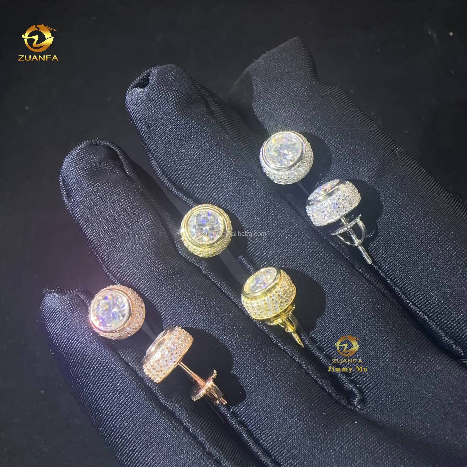 Elegant Style GRA Certificate Hip Hop Earring Circle Crescent Shape Fashion Iced Out Moissanite Diamond VVS1 Stud Earrings Man