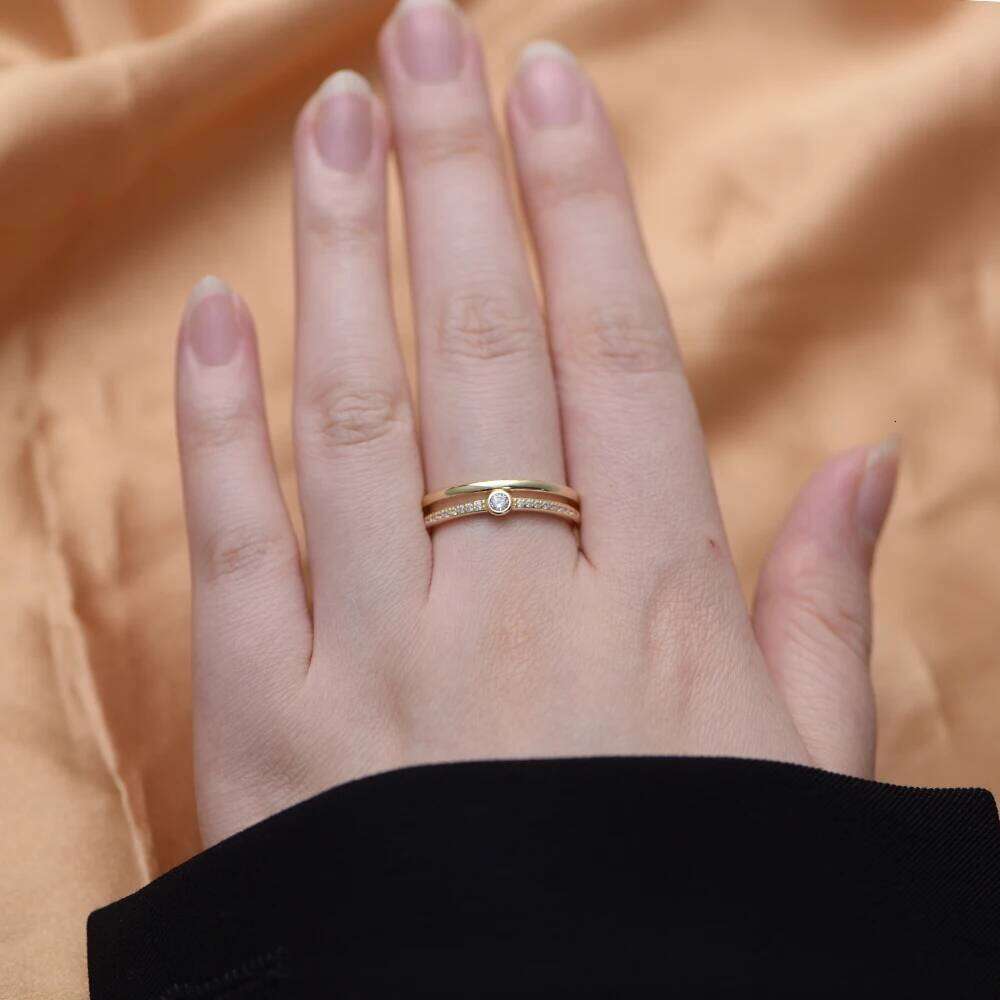 FULSUN Original Design Minimalist Single Stone Double Layer 925 Sterling Silver 14k Gold Plated Trend Ring for women XJ260130