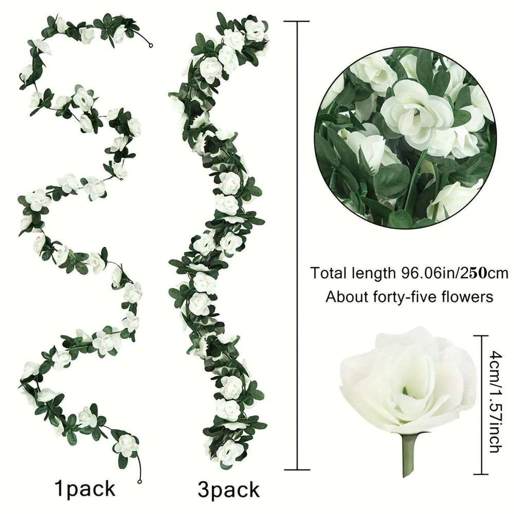 250 cm / 99 inch 45 silk roses wedding ivy vine artificial flowers arched decoration with green leaves wall h Y260130
