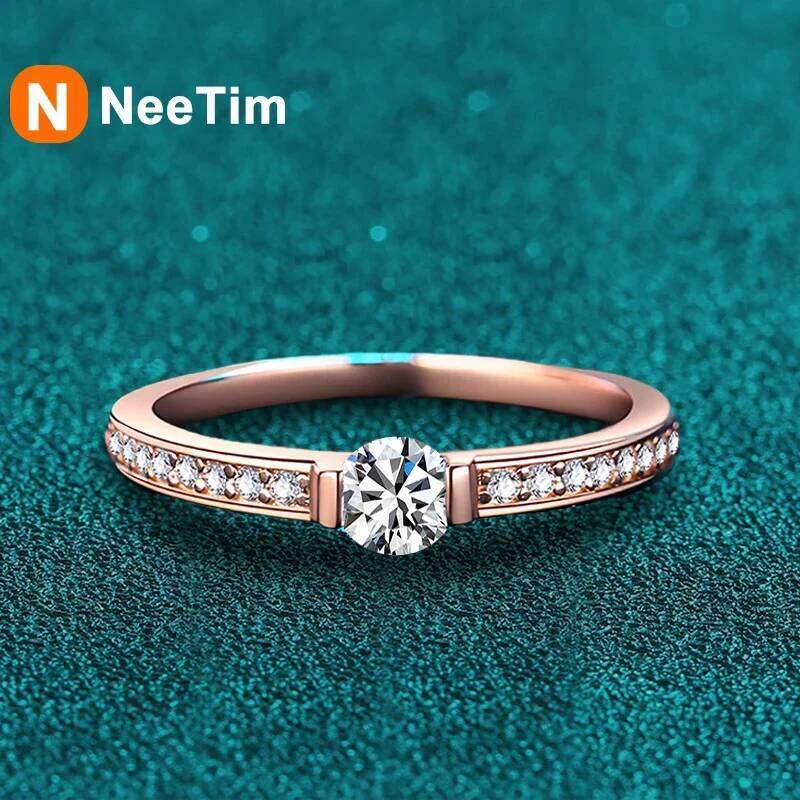 NeeTim 0.3ct D Color Moissanite Eternity Band Ring 925 Sterling Silver with Rose Gold Plated Wedding Rings For Women Jewelry XJ260130