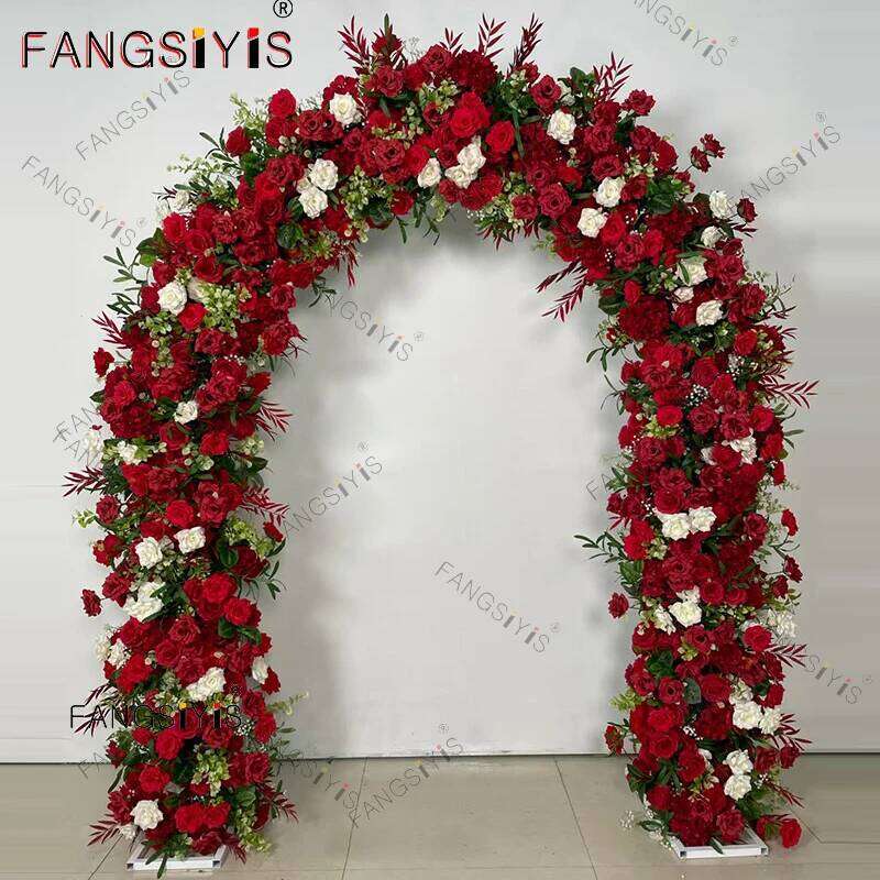 Red Rose Outdoor Wedding Backdrop U-shaped Arch Frame Decor Floral Arrangement Floor Flower Row Event Party Stage Props Display Y260130