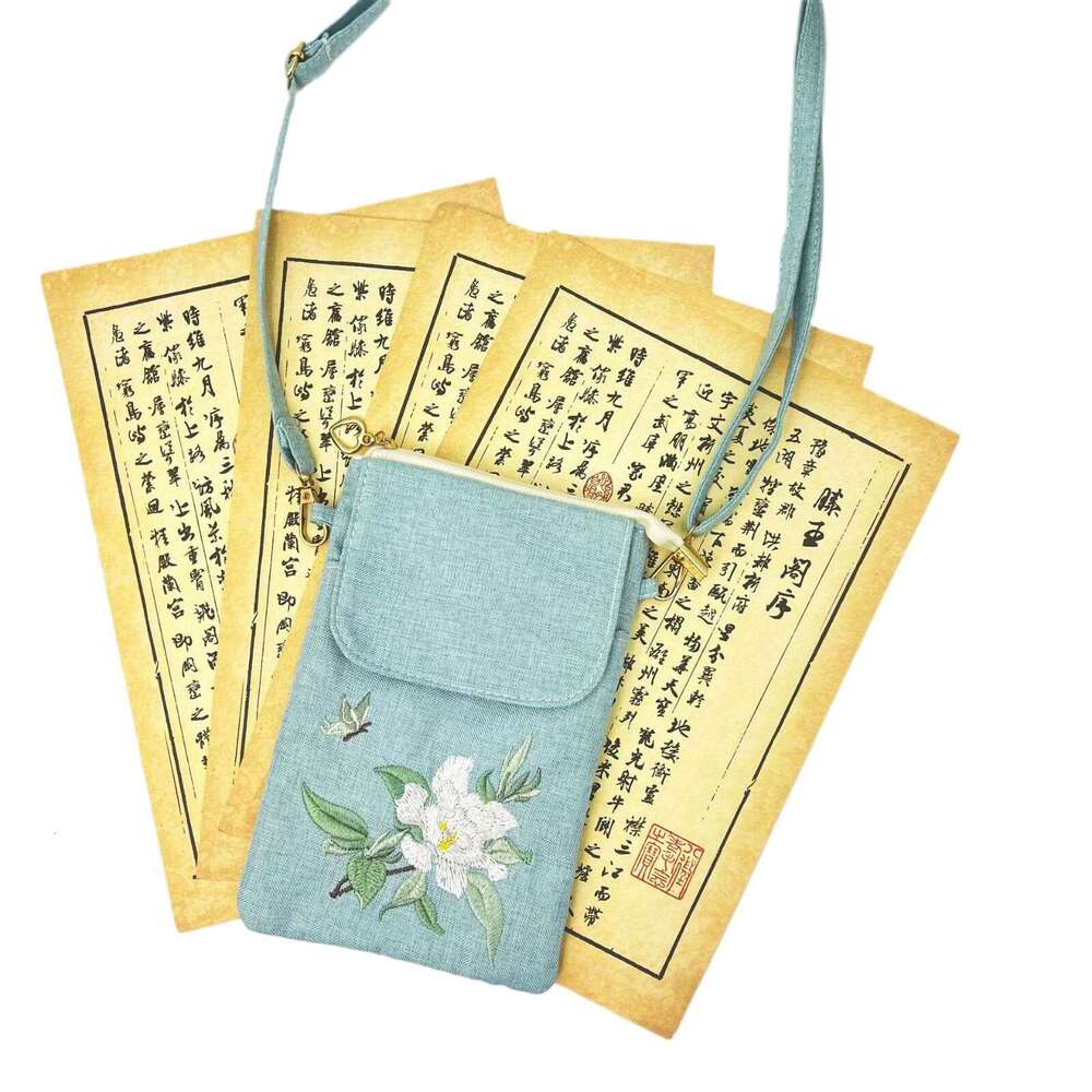 New Zipper Phone Double Layer Anti-Lost Crossbody Chinese Style Embroidery Small Bag Macaron Color Series MASA