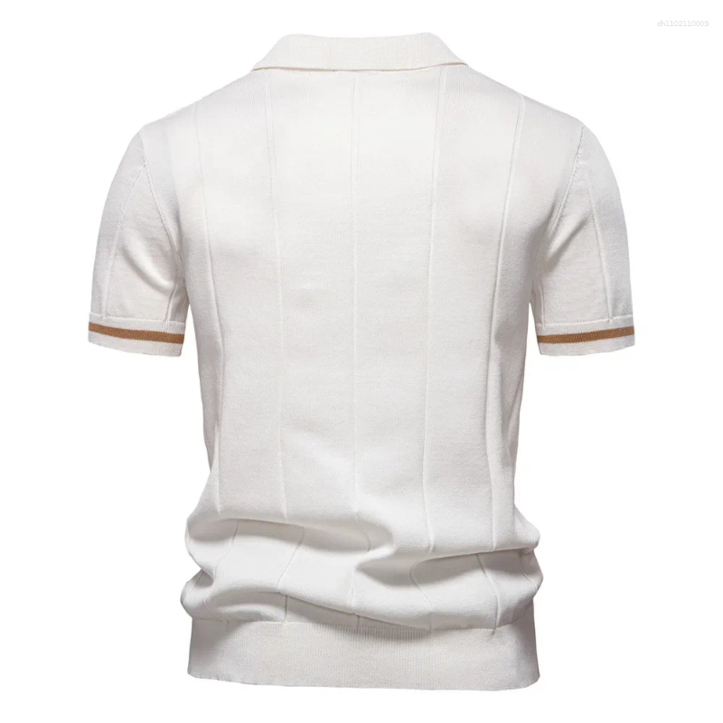 Men's Polos Summer Mens Knit T-shirt High-quality Fashion Lapel Half Zip Polo Shirt Solid Color British Short-sleeved Sweaters Men Clothing
