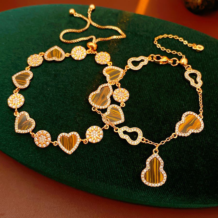18K Real Gold Plated Zircon Gourd Heart Adjustable Vintage Exquisite Bracelet Light Luxury High-end Feel Jewelry