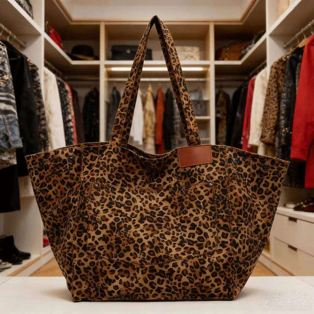 Leopard Pattern Tote Vintage Canvas Shoulder Bag Fashion Big Capacity Handbag For School Work Shopping Z260130