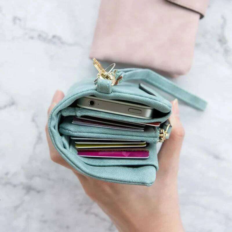 Chic Tri-fold Women Short Wallet Korean Style Buckle Multi-slot Purse Carteras Para Mujer Z260130