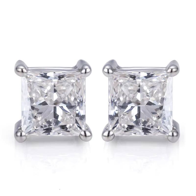 Messi Jewelry Woman 18K White Gold 08ct FG VS Square Princess Cut Lab Grown Diamond Stud Earrings