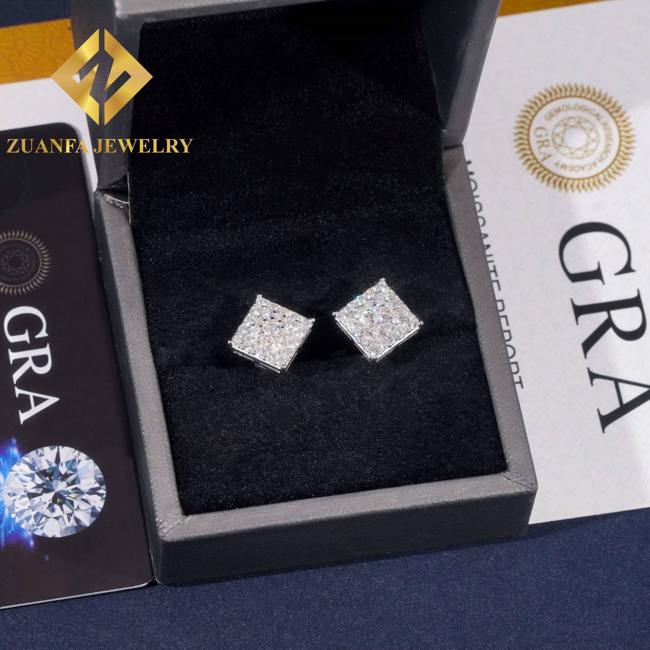 Fashionable Luxurious Square Shape Stud Earring 925 Sterling Silver VVS Moissanite Stud Earring for Men