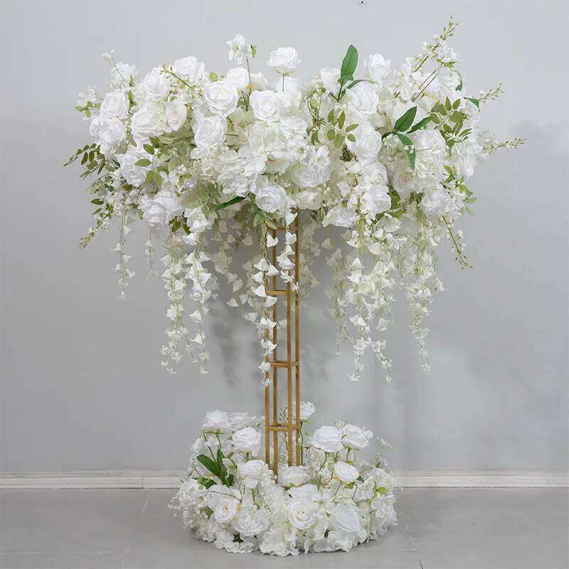 Luxury White Red Floral Arrangement Wreath Decor Wedding Table Centeriece Golden Stand Arch Flower String Runner Event Props W260130