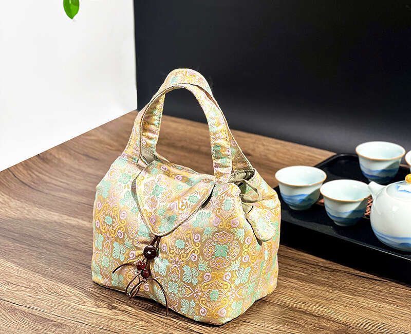 Brocade Fabric Chinese Style Embroidered Portable Outdoor Storage Bag Travel Tea Set Handbag MASA