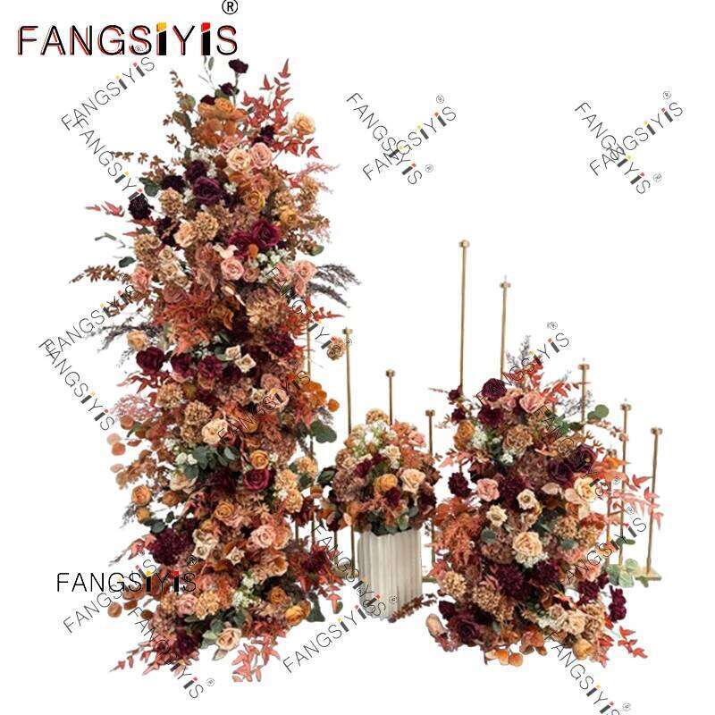 vintage brown Floral Wedding Artificial Row Arrangement Road Lead Flower Ball Auditorium Marriage Backdrop Wall Decoratio W260130