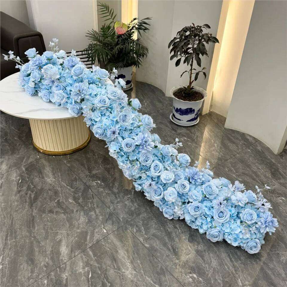 Uflower 1/2m White pink Rose Sofa Table Runner Flower Row Wedding Backdrop Arch Decor Floral Arrangement Party Window Display Y260130