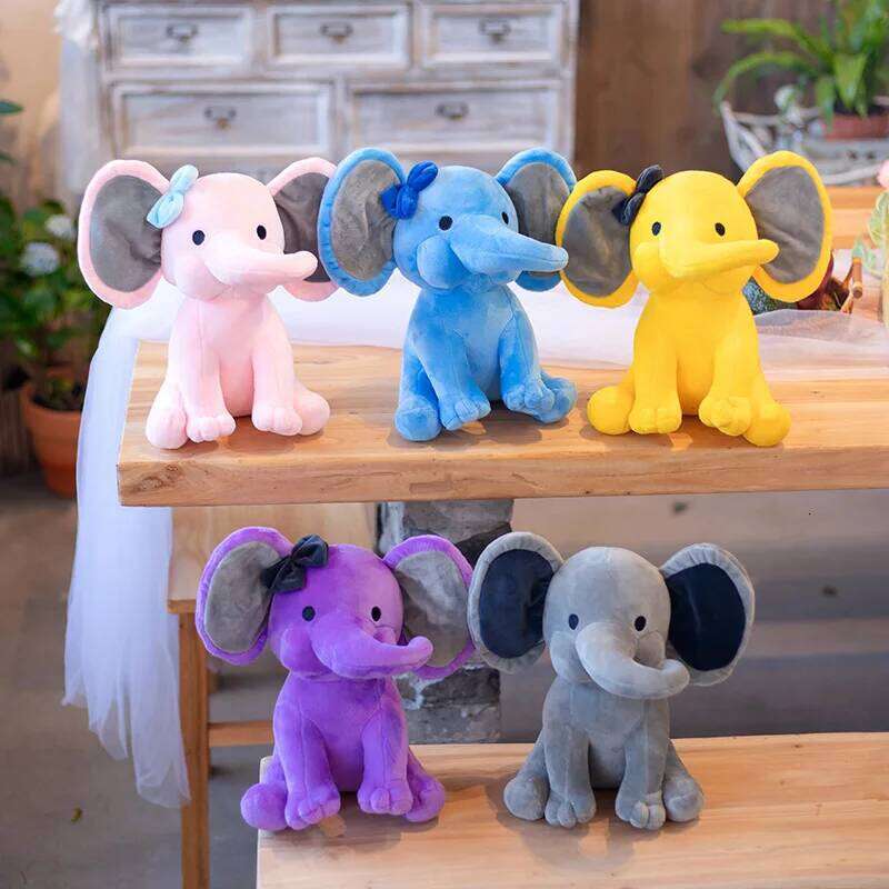 Plush Toy Grey Pink Stuffed Animal, Soft Comfort Sleeping Elephant Doll Kids, Birthday Christmas Gift for Children Y260128