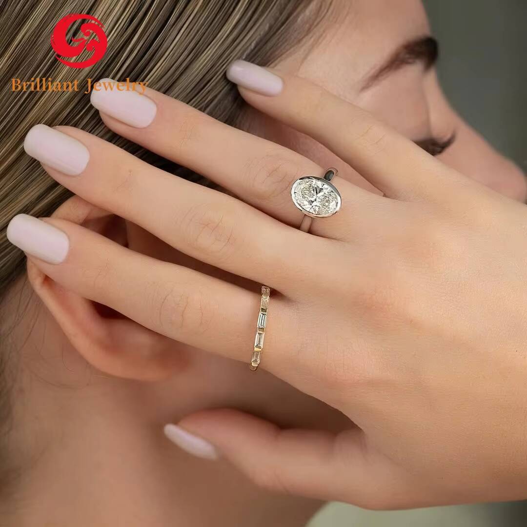 Customized 18k Solid Gold Oval Cut IGI Lab Grown Diamond Ring 1ct 2ct 3ct 5ct D VVS Oval Crushed Iced Cut Lab Grown Diamond Ring