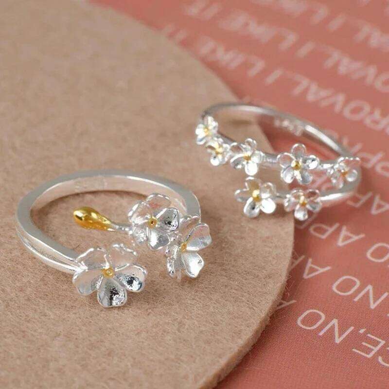 Unique Delicate Flower Opening Adjustable Rings for Women Silver Color Minimalist Finger Ring Engagement Jewelry Female Gift XJ260130