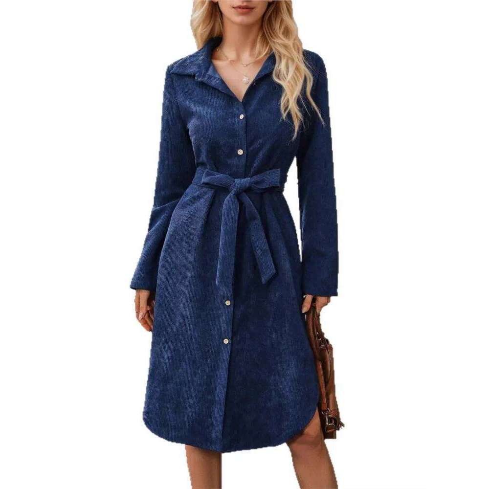 Autumn Winter Corduroy Shirts Women Casual Irregular Fashion Long Sleeve Ladies Dresses Korean Style Woman Midi Dress XJ260130