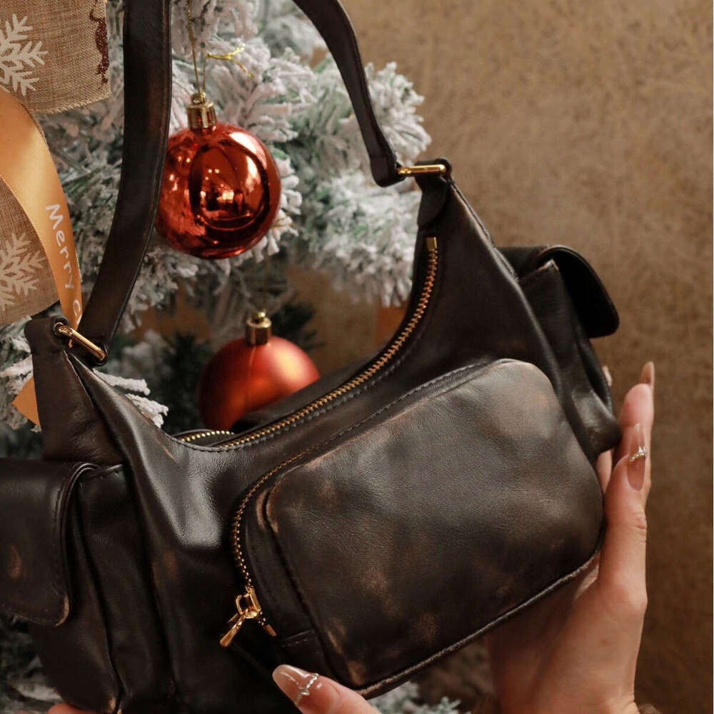 Totebag Shoulder ROSE NOIRE Summer Trend Women S Single Handheld Crossbody High End Cloud Pattern Soft Cowhide Underarm Motorcycle Bag